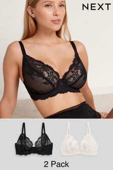 Black/Cream Non Pad Plunge DD+ Lace Bras 2 Pack (U54246) | £28