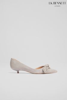 L.K. Bennett Lily Grey Suede Bow Front Kitten Heel Courts
