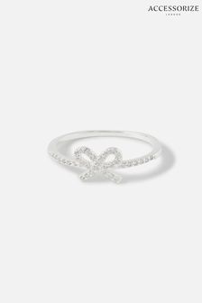 Accessorize White Sterling Silver Sparkle Bow Ring
