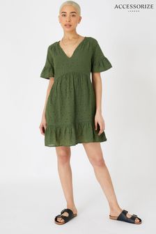 Accessorize Green Schiffli Mini Dress