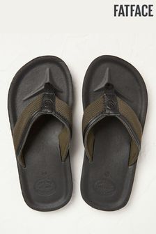 FatFace Black Conwy Leather Flip Flops