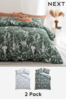 2 Pack Safari Green/White Reversible Duvet Cover and Pillowcase Set (U55373) | £32 - £68