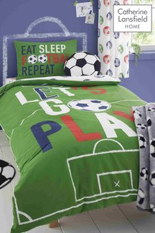 Catherine Lansfield Green Eat Sleep Football Reversible Duvet Cover and Pillowcase Set