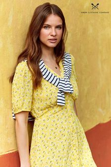 Crew Clothing Company Yellow Floral Print  A-Line Dress (U55756) | £69