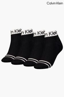 Calvin Klein Black Quarter Logo Socks 4 Pack
