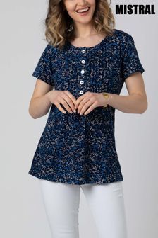 Mistral Navy Blue Speckled Leaves Pintuck Bib Tunic
