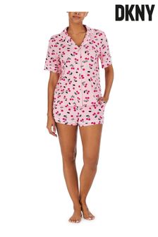 DKNY Pink Print Short Sleeve Notch Collar Short Pyjama Set