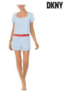 DKNY Heather Blue Logo Detail Crop Top And Boxer Pyjama Set