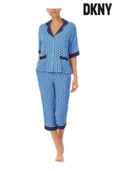 DKNY Blue Logo Print Notch Collar Top And Capri Pyjama Set