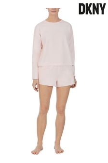 DKNY Pink Long Sleeve Top And Boxers Cotton Lounge Set