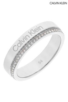 Calvin Klein Silver Tone Minimal Linear Ring