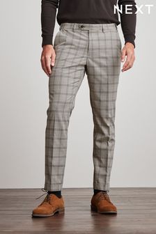 Oatmeal Brown Slim Tapered Trimmed Check Trousers (U57475) | £16