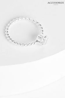 Accessorize White Sterling Silver Round Cut Cubic Zirconia Twist Ring