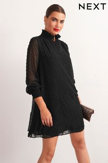 Black Sparkle Shirred High Neck Mini Dress (U57953) | £38