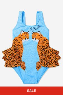 MC2 Saint Barth Girls Cheetah Print Swimsuit in Blue