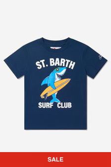 MC2 Saint Barth Boys Cotton Shark Surf T-Shirt in Navy