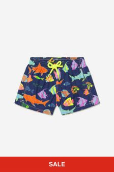 MC2 Saint Barth Boys Fish Print Ultralight Swim Shorts in Blue