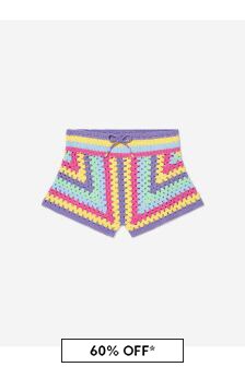 MC2 Saint Barth Girls Cotton Crocheted Shorts in Purple