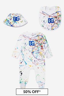 Dolce & Gabbana Kids Baby Boys Romper, Hat And Bib Set in White