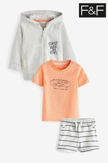 F&F Brown And Cream Three-Piece Shorts And Hoodie Set