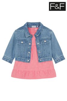 F&F Pink Dress And Denim Jacket Set