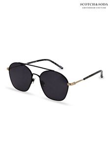 Scotch And Soda Black Small Angular Metal Pilot Style Sunglasses