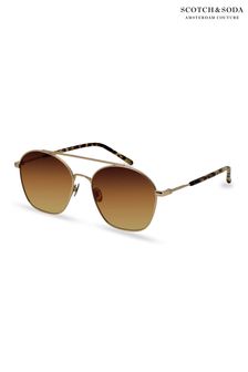 Scotch And Soda Small Gold Angular Metal Pilot Style Sunglasses