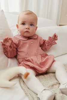 Pink Floral Romper and Tights Set with Collar (U59329) | £16 - £18