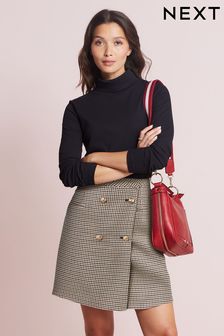 Neutral Check Buttoned Mini Skirt (U59701) | £28