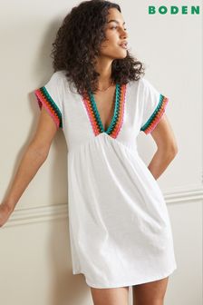 Boden White Crochet Trim Jersey Dress