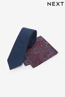 Blue Navy Paisley Slim Tie And Pocket Square Set (U59857) | £16