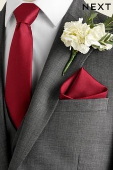 Red Regular Silk Wedding Tie And Pocket Square Set (U59881) | £22
