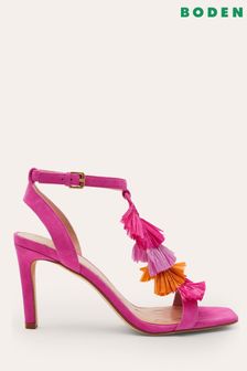 Boden Pink Sarah Fringe Heeled Sandals