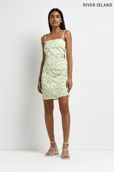 River Island Green Swirl Slip Mini Summer Dress