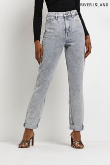 River Island Moms Grey High Rise Gully Jeans