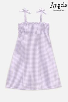 Angels by Accessorize Girls Purple Gingham Dress