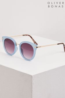Oliver Bonas Blue Round Cat Eye Sunglasses
