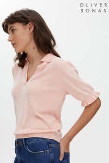 Oliver Bonas Pink Towelling Collared Knitted Top