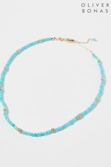 Oliver Bonas Blue Jovie Beaded Nugget Amazonite Gold Plated Necklace