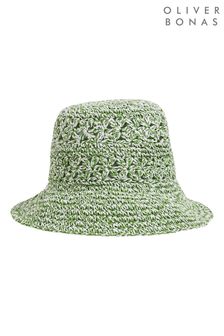 Oliver Bonas Crochet Green Straw Bucket Hat
