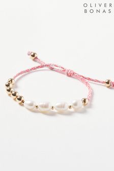 Oliver Bonas Naomi Natural Freshwater Pearl And Pink Beads Rope Bracelet