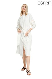 Esprit White Linen Shirt Dress With Tie-Around Belt