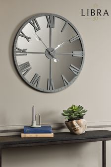 Libra Grey Round Mirrored Wall Clock With Grey Frame