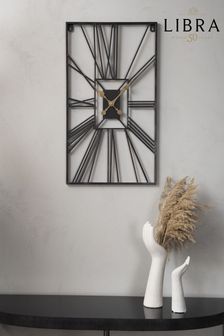Libra Black Rectangular Black Skeleton Wall Clock