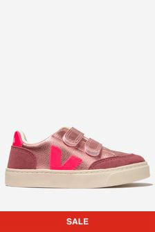 Veja Unisex V-12 Velcro Chromefree Leather Trainers in Pink