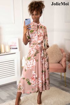 Jolie Moi Tina Pink Turtle Neck Mesh Maxi Dress (U62735) | £89