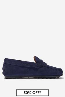 Tods Kids Suede Moccasin Shoes in Navy