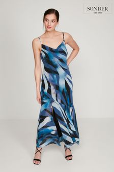 Sonder Studio Blue Glamour Animal Print Cowl Midaxi Dress