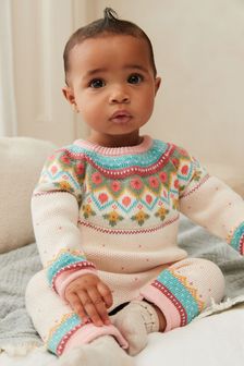 Bright Fairisle Baby Knitted Romper (0mths-2yrs) (U63164) | £20 - £22