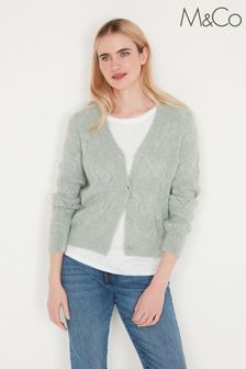 M&Co Green Knitted Shell Button Stitch Cardigan